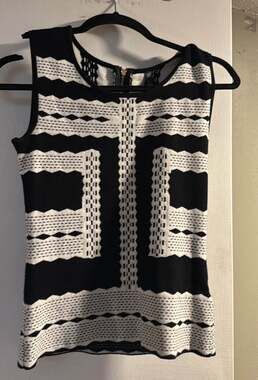 Cirana Black and White Geometric Knit Sleeveless Dress with Back Zipper
